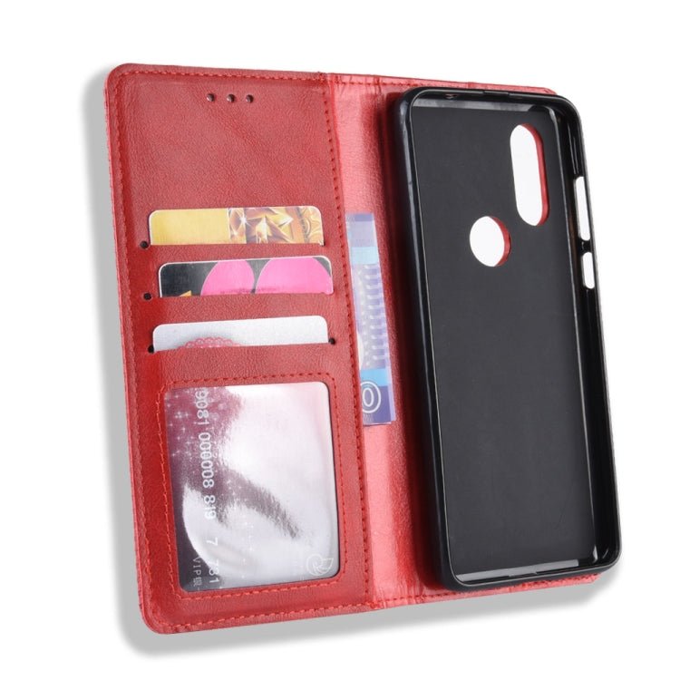 Magnetic Buckle Retro Crazy Horse Texture Horizontal Flip Leather Case for Motorola MOTO One Vision, with Holder & Card Slots & Photo Frame