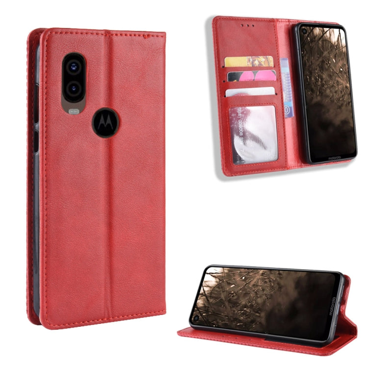 Magnetic Buckle Retro Crazy Horse Texture Horizontal Flip Leather Case for Motorola MOTO One Vision, with Holder & Card Slots & Photo Frame