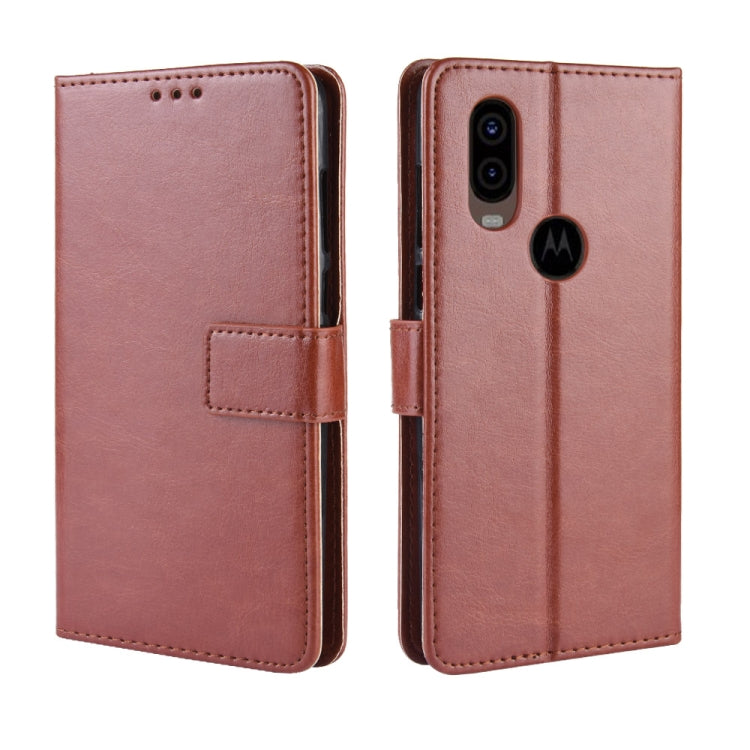 Retro Crazy Horse Texture Horizontal Flip Leather Case for Motorola MOTO One Vision, with Holder & Card Slots & Photo Frame