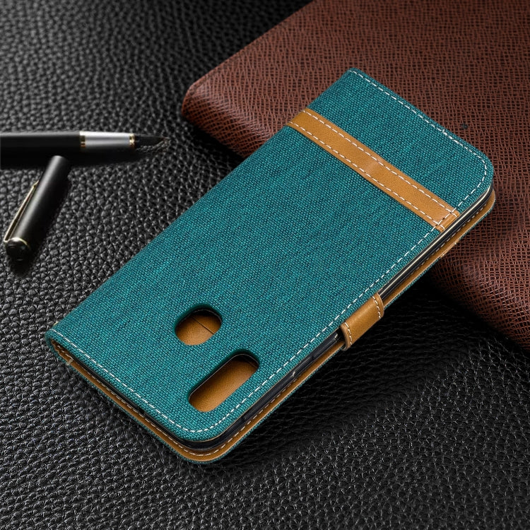 Color Matching Denim Texture Leather Case for Samsung Galaxy A20E, with Holder & Card Slots & Wallet & Lanyard