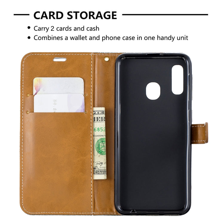 Color Matching Denim Texture Leather Case for Samsung Galaxy A20E, with Holder & Card Slots & Wallet & Lanyard