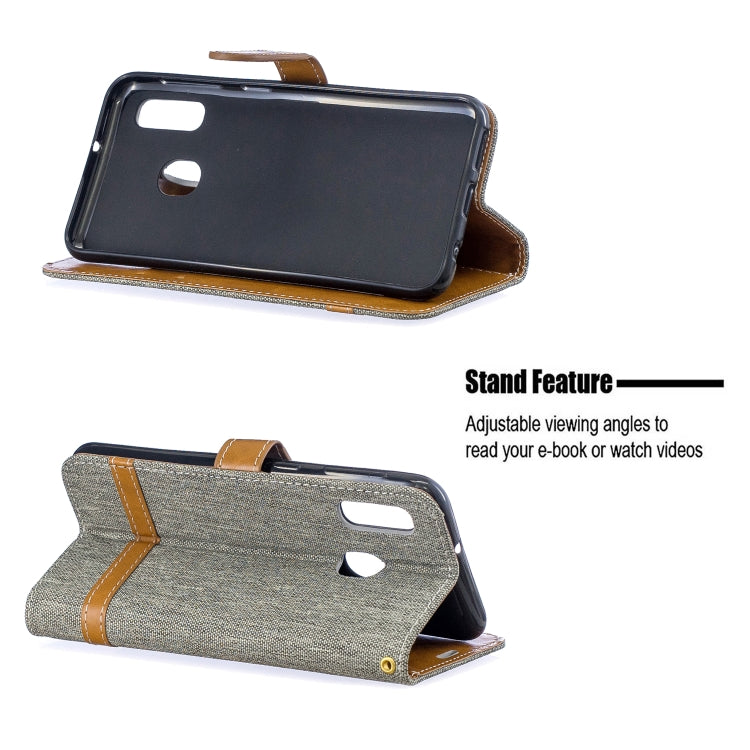 Color Matching Denim Texture Leather Case for Samsung Galaxy A20E, with Holder & Card Slots & Wallet & Lanyard