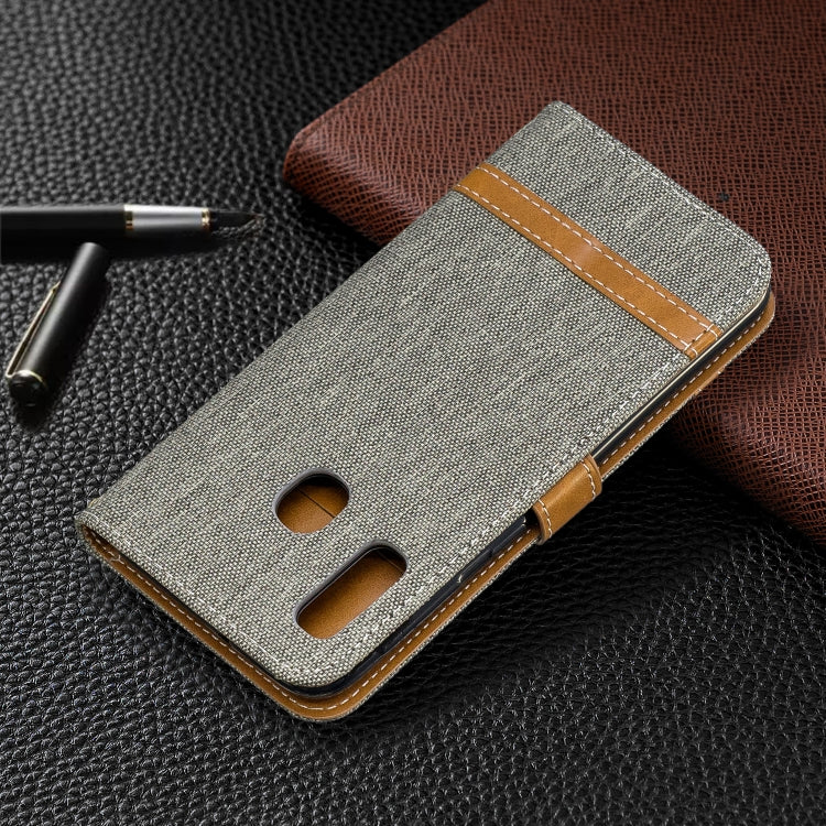 Color Matching Denim Texture Leather Case for Samsung Galaxy A20E, with Holder & Card Slots & Wallet & Lanyard