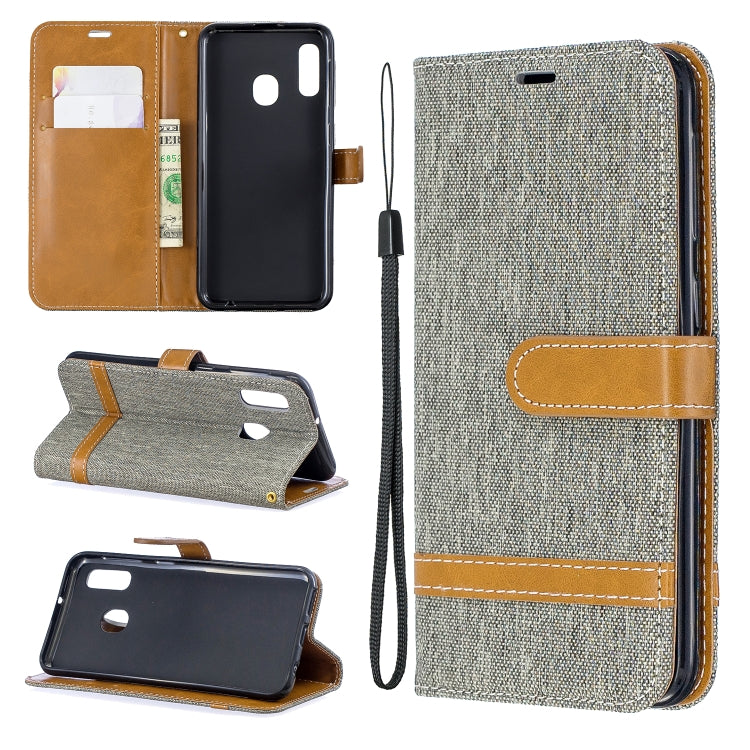Color Matching Denim Texture Leather Case for Samsung Galaxy A20E, with Holder & Card Slots & Wallet & Lanyard