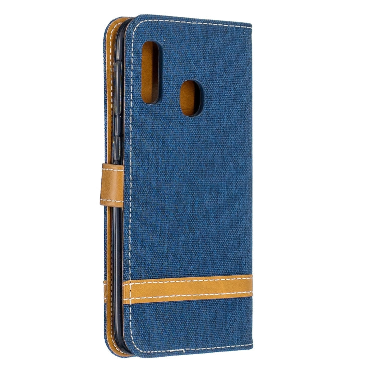 Color Matching Denim Texture Leather Case for Samsung Galaxy A20E, with Holder & Card Slots & Wallet & Lanyard