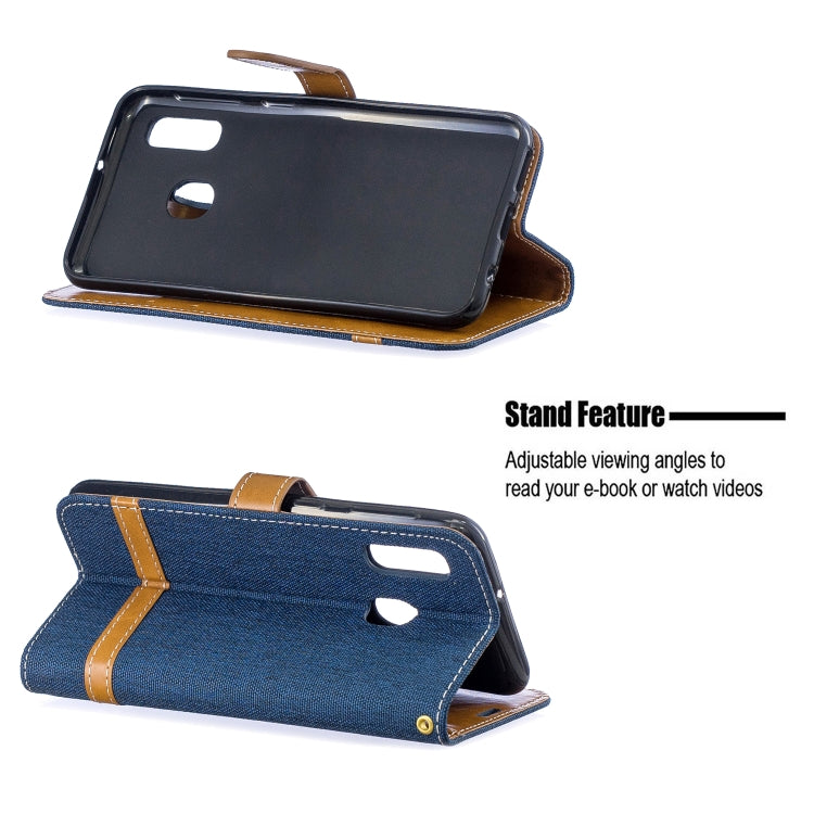 Color Matching Denim Texture Leather Case for Samsung Galaxy A20E, with Holder & Card Slots & Wallet & Lanyard