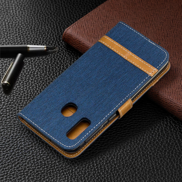 Color Matching Denim Texture Leather Case for Samsung Galaxy A20E, with Holder & Card Slots & Wallet & Lanyard