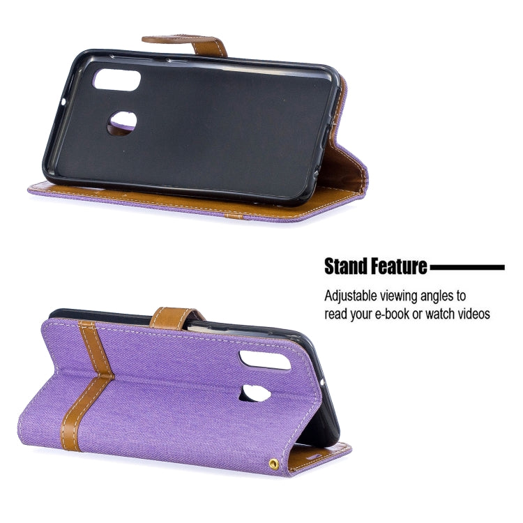 Color Matching Denim Texture Leather Case for Samsung Galaxy A20E, with Holder & Card Slots & Wallet & Lanyard