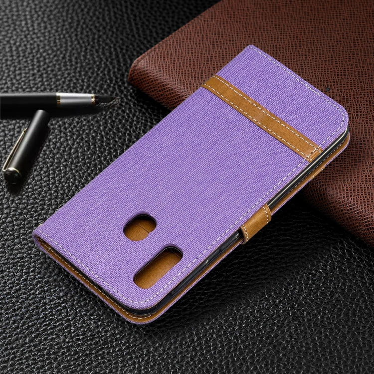 Color Matching Denim Texture Leather Case for Samsung Galaxy A20E, with Holder & Card Slots & Wallet & Lanyard