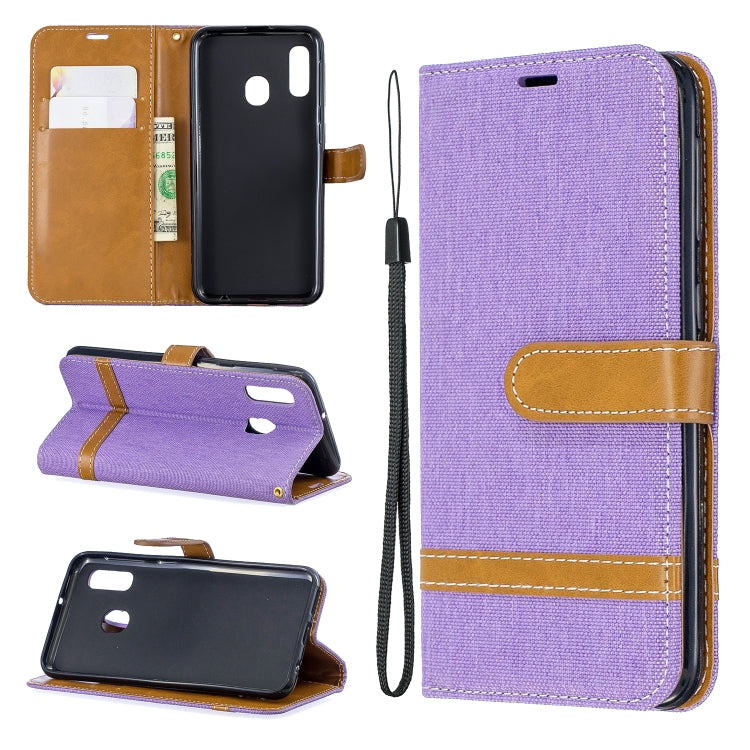 Color Matching Denim Texture Leather Case for Samsung Galaxy A20E, with Holder & Card Slots & Wallet & Lanyard
