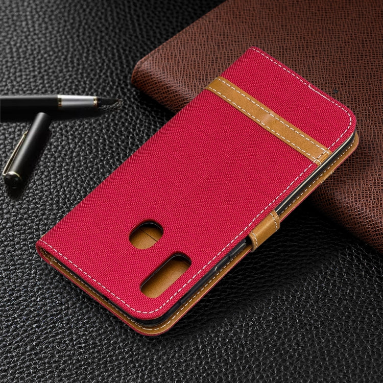 Color Matching Denim Texture Leather Case for Samsung Galaxy A20E, with Holder & Card Slots & Wallet & Lanyard
