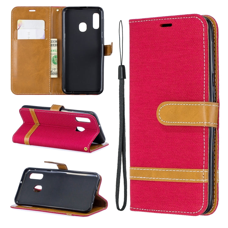 Color Matching Denim Texture Leather Case for Samsung Galaxy A20E, with Holder & Card Slots & Wallet & Lanyard