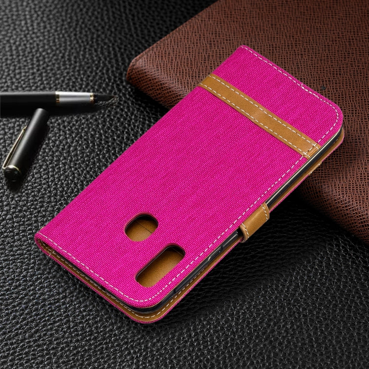 Color Matching Denim Texture Leather Case for Samsung Galaxy A20E, with Holder & Card Slots & Wallet & Lanyard