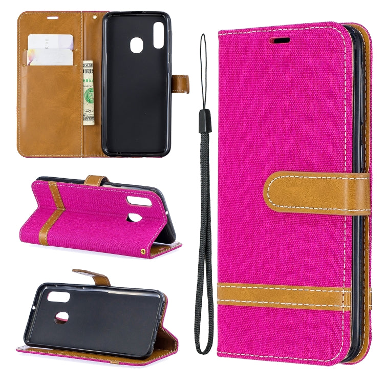 Color Matching Denim Texture Leather Case for Samsung Galaxy A20E, with Holder & Card Slots & Wallet & Lanyard