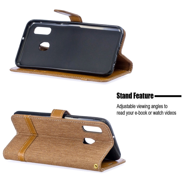 Color Matching Denim Texture Leather Case for Samsung Galaxy A20E, with Holder & Card Slots & Wallet & Lanyard