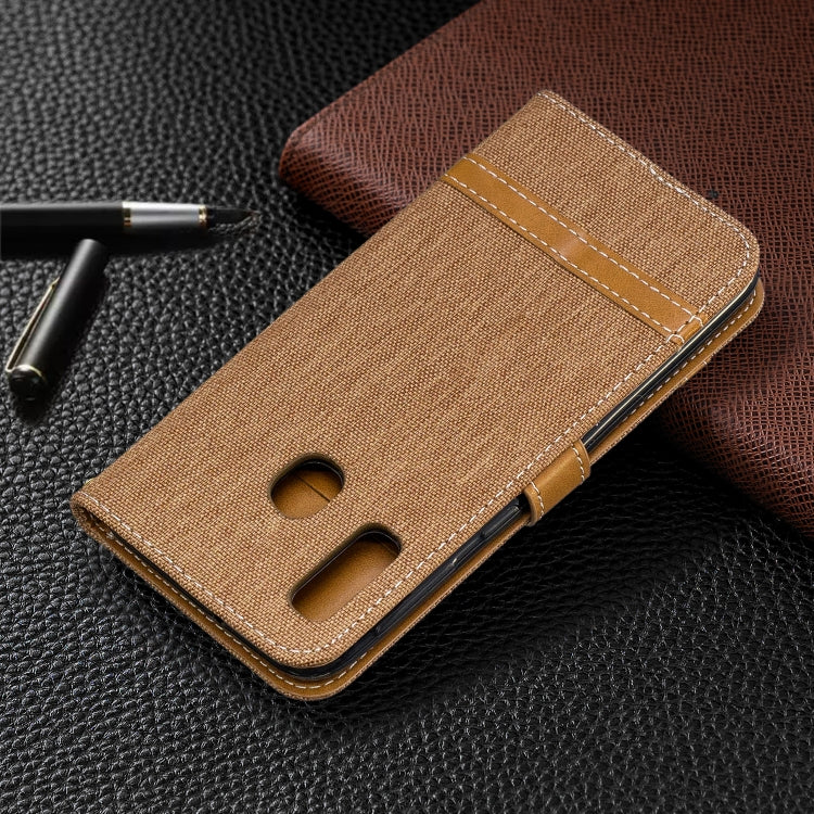 Color Matching Denim Texture Leather Case for Samsung Galaxy A20E, with Holder & Card Slots & Wallet & Lanyard