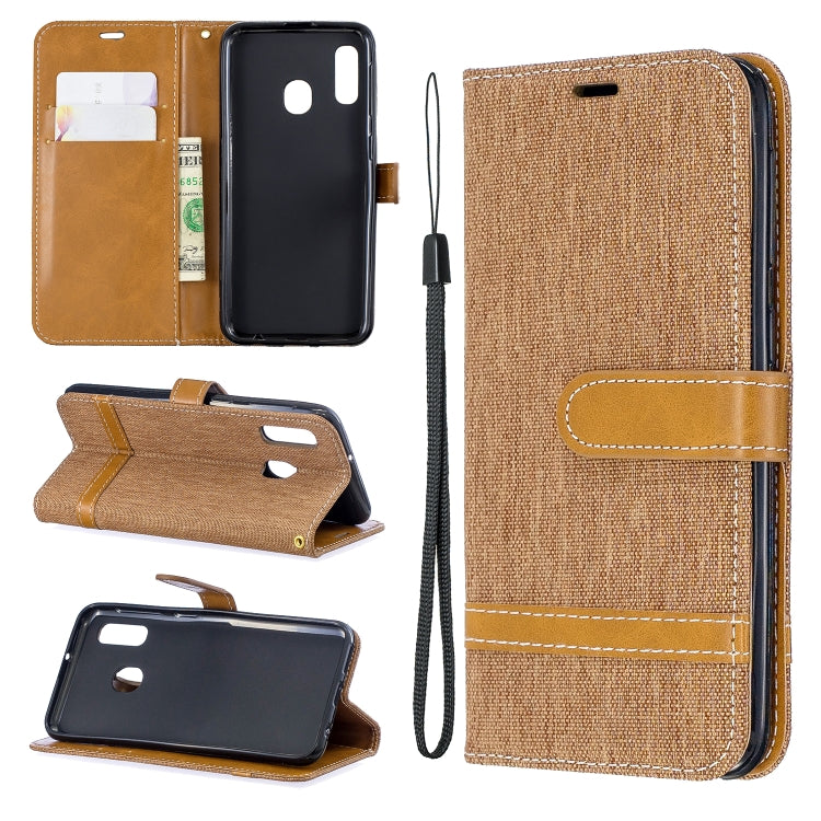 Color Matching Denim Texture Leather Case for Samsung Galaxy A20E, with Holder & Card Slots & Wallet & Lanyard