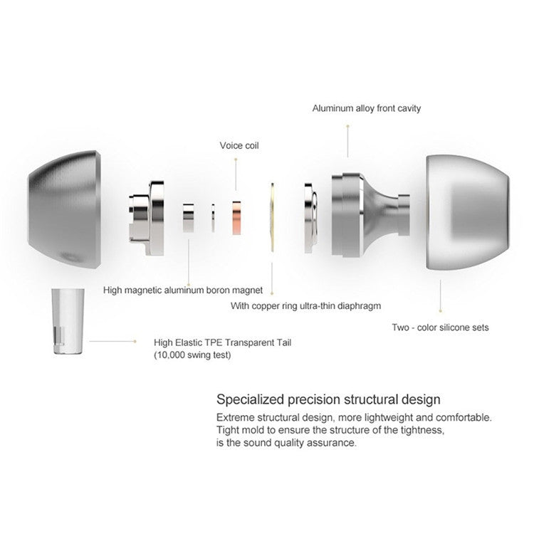 UiiSii HM7 In-ear Headphones Super Bass Stereo Earphone with Microphone Metal 3.5mm for iPhone /Samsung Mobile Phone Go pro MP3(golden)
