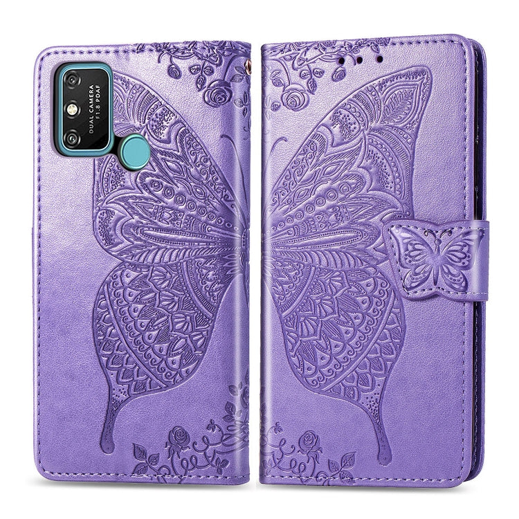 For Huawei Honor 9A Butterfly Love Flower Embossed Horizontal Flip Leather Case with Bracket / Card Slot / Wallet / Lanyard