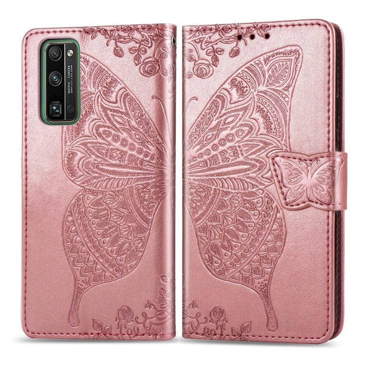 For Huawei Honor 30 Pro Butterfly Love Flower Embossed Horizontal Flip Leather Case with Bracket / Card Slot / Wallet / Lanyard