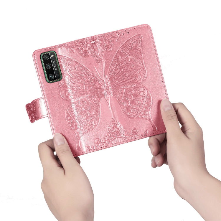 For Huawei Honor 30 Pro Butterfly Love Flower Embossed Horizontal Flip Leather Case with Bracket / Card Slot / Wallet / Lanyard