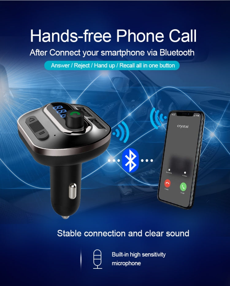 T19 Car Bluetooth Hands-Free Phone Car Charger Car Bluetooth MP3 Player black