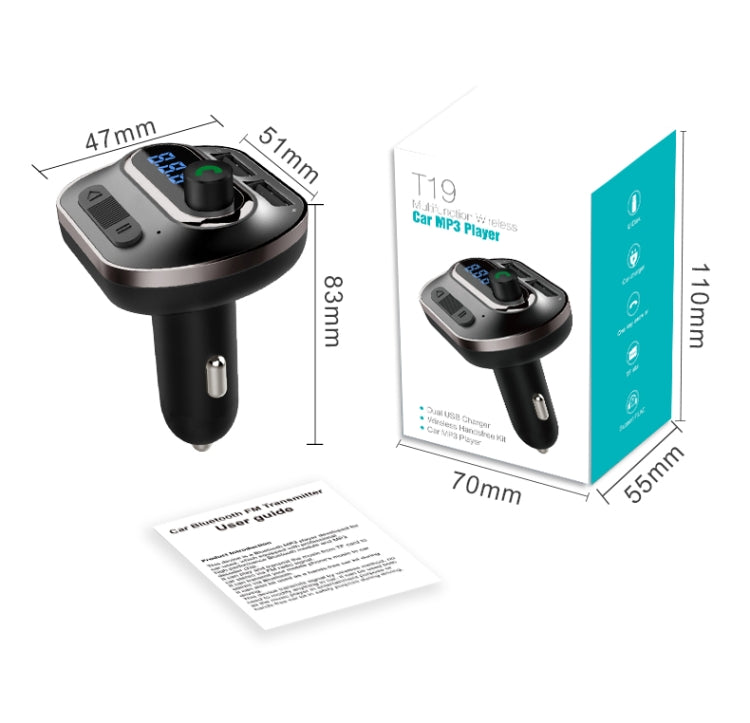 T19 Car Bluetooth Hands-Free Phone Car Charger Car Bluetooth MP3 Player black