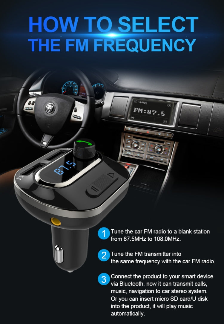 T19 Car Bluetooth Hands-Free Phone Car Charger Car Bluetooth MP3 Player black