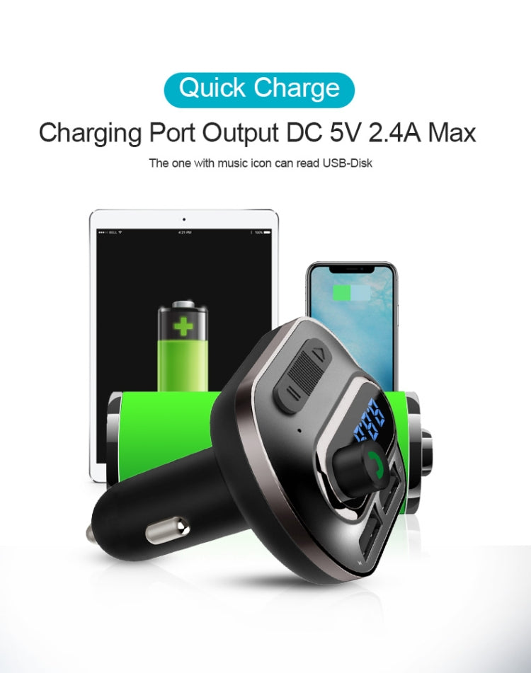 T19 Car Bluetooth Hands-Free Phone Car Charger Car Bluetooth MP3 Player black