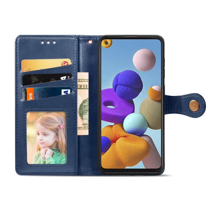 For Samsung Galaxy A21S Retro Solid Color Leather Buckle Phone Case with Lanyard & Photo Frame & Card Slot & Wallet & Stand Function