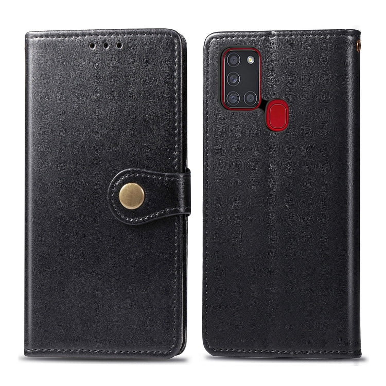 For Samsung Galaxy A21S Retro Solid Color Leather Buckle Phone Case with Lanyard & Photo Frame & Card Slot & Wallet & Stand Function