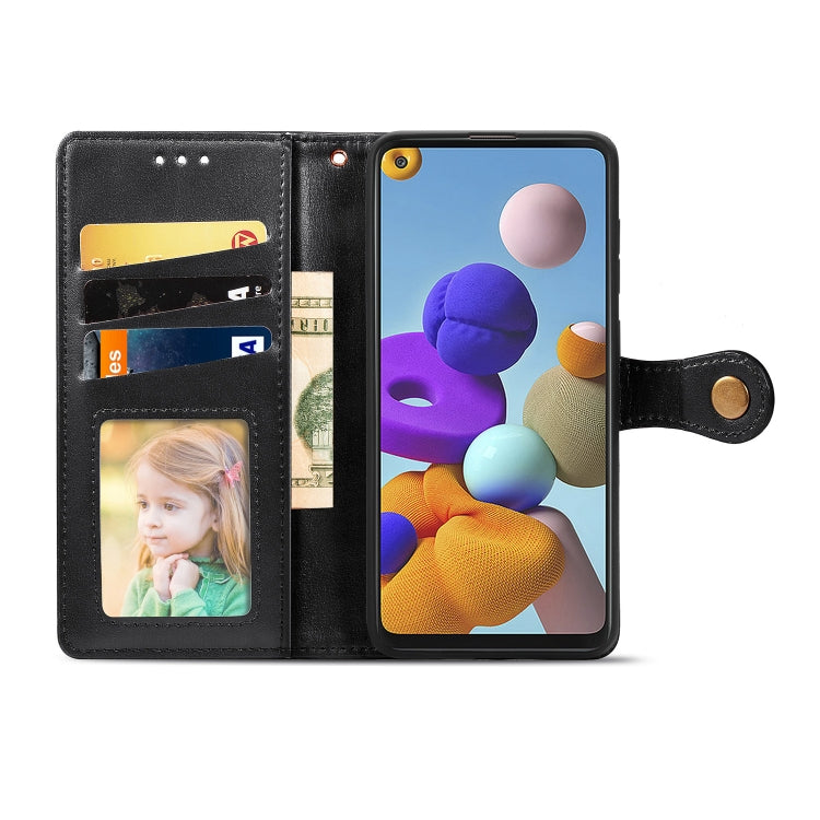 For Samsung Galaxy A21S Retro Solid Color Leather Buckle Phone Case with Lanyard & Photo Frame & Card Slot & Wallet & Stand Function
