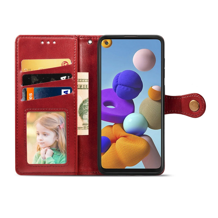 For Samsung Galaxy A21S Retro Solid Color Leather Buckle Phone Case with Lanyard & Photo Frame & Card Slot & Wallet & Stand Function