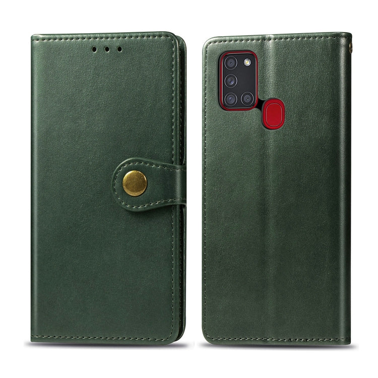 For Samsung Galaxy A21S Retro Solid Color Leather Buckle Phone Case with Lanyard & Photo Frame & Card Slot & Wallet & Stand Function