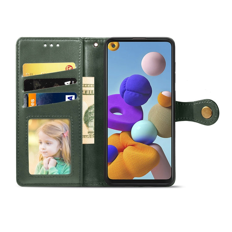 For Samsung Galaxy A21S Retro Solid Color Leather Buckle Phone Case with Lanyard & Photo Frame & Card Slot & Wallet & Stand Function