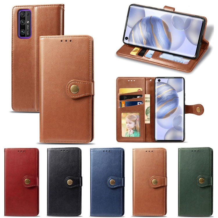 Huawei Honor 30 Pro Retro Solid Color Leather Buckle Phone Case with Lanyard & Photo Frame & Card Slot & Wallet & Stand Function