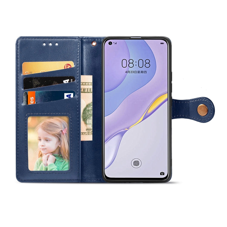 For Huawei Nova 7 Retro Solid Color Leather Buckle Phone Case with Lanyard & Photo Frame & Card Slot & Wallet & Stand Function