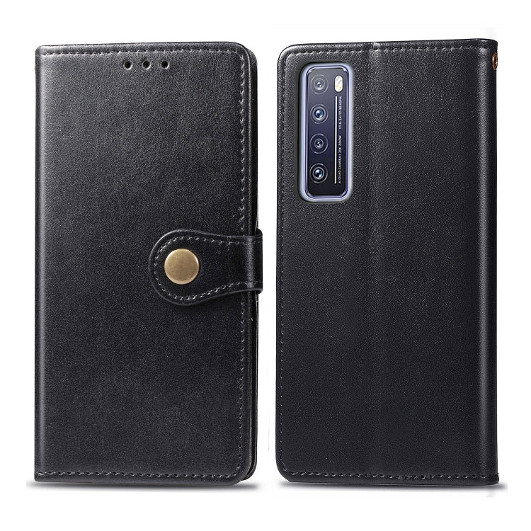 For Huawei Nova 7 Retro Solid Color Leather Buckle Phone Case with Lanyard & Photo Frame & Card Slot & Wallet & Stand Function