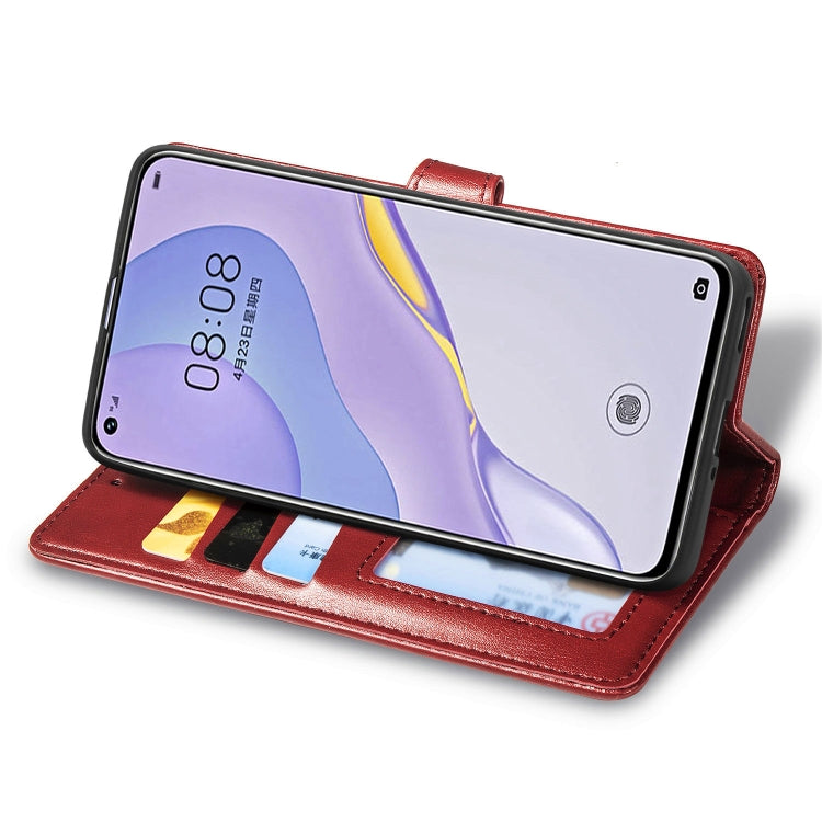 For Huawei Nova 7 Retro Solid Color Leather Buckle Phone Case with Lanyard & Photo Frame & Card Slot & Wallet & Stand Function