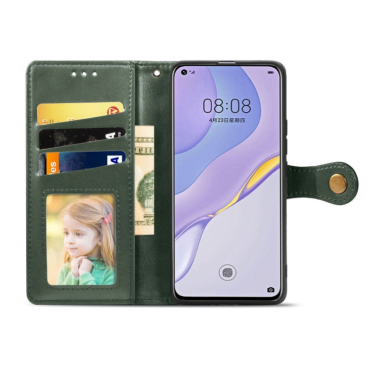 For Huawei Nova 7 Retro Solid Color Leather Buckle Phone Case with Lanyard & Photo Frame & Card Slot & Wallet & Stand Function