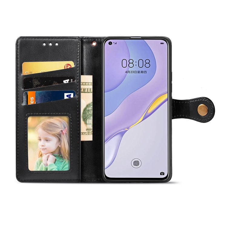 For Huawei Nova 7 Pro Retro Solid Color Leather Buckle Phone Case with Lanyard & Photo Frame & Card Slot & Wallet & Stand Function
