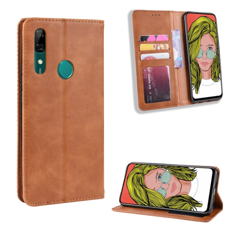 Magnetic Buckle Retro Crazy Horse Texture Horizontal Flip Leather Case for Huawei P Smart Z , with Holder & Card Slots & Photo Frame