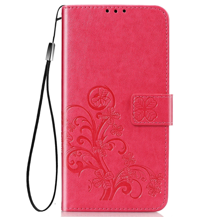 For Samsung Galaxy A21s Four-leaf Clasp Embossed Buckle Mobile Phone Protection Leather Case with Lanyard & Card Slot & Wallet & Bracket Function