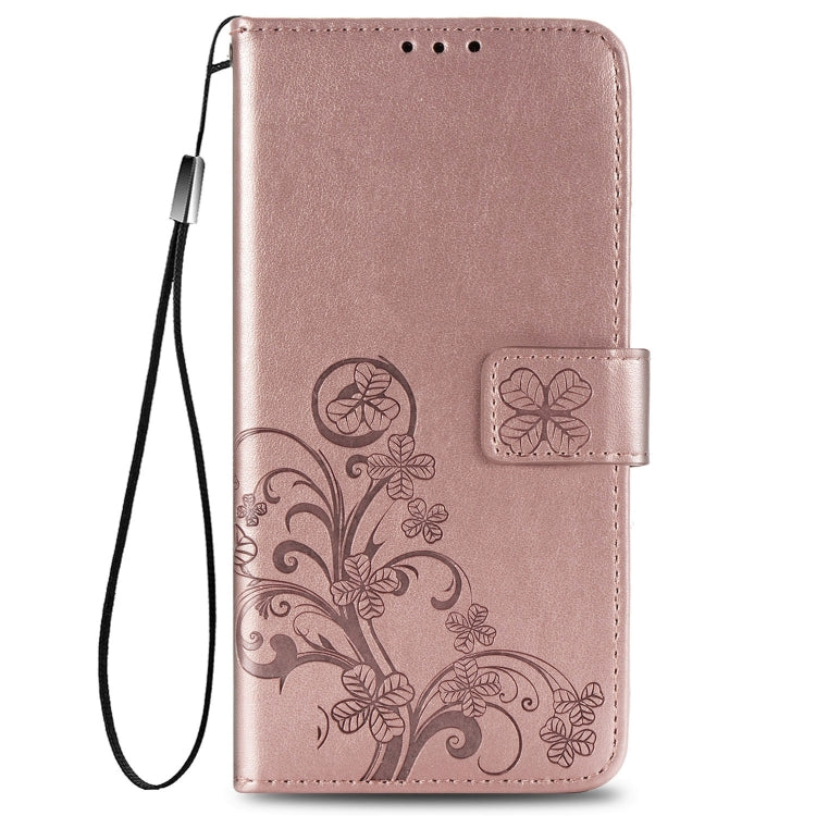 For Samsung Galaxy A21s Four-leaf Clasp Embossed Buckle Mobile Phone Protection Leather Case with Lanyard & Card Slot & Wallet & Bracket Function