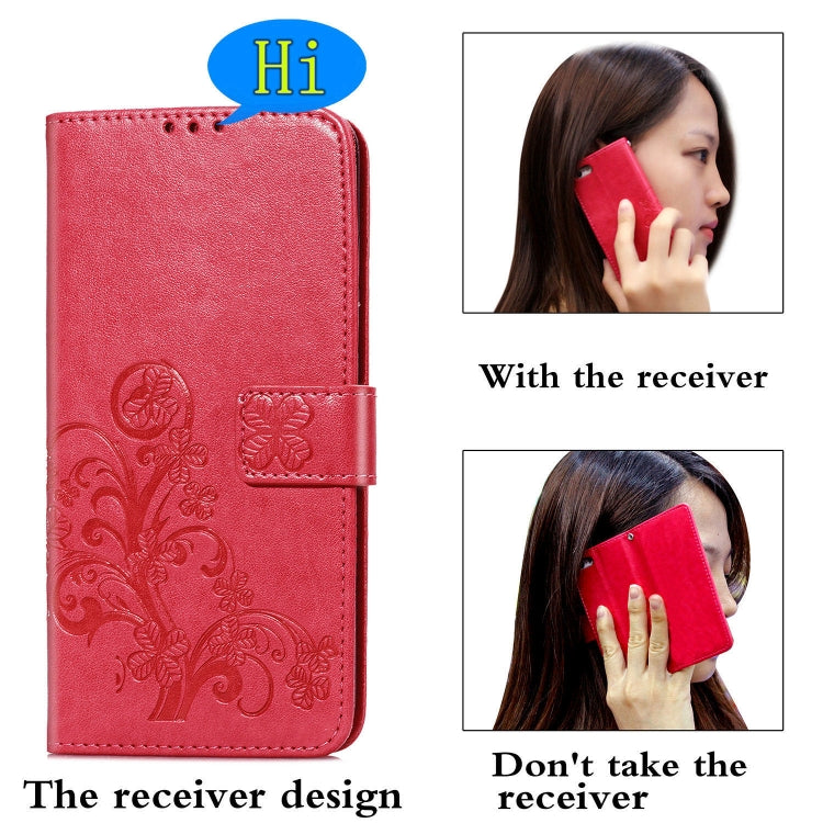 For Samsung Galaxy A21s Four-leaf Clasp Embossed Buckle Mobile Phone Protection Leather Case with Lanyard & Card Slot & Wallet & Bracket Function