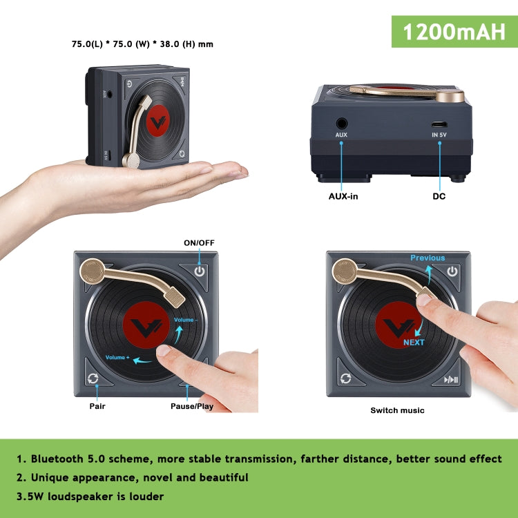 H1 Retro Bluetooth Creative Speaker Phonograph Bluetooth Sound Mobile Phone Mini Portable Speaker black