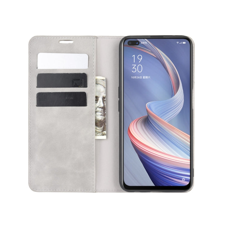 For Oppo A92s Retro-skin Business Magnetic Suction Leather Case with Holder & Card Slots & Wallet