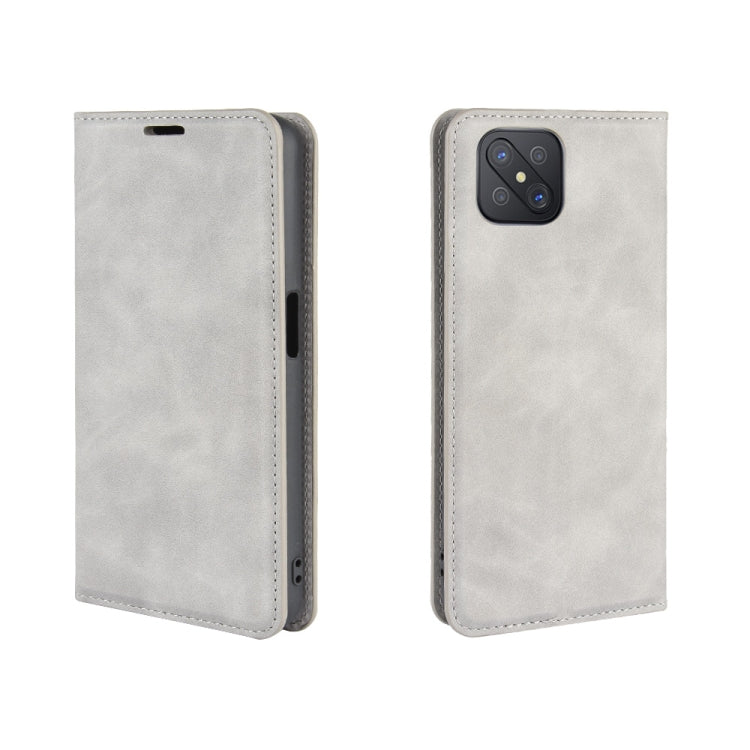 For Oppo A92s Retro-skin Business Magnetic Suction Leather Case with Holder & Card Slots & Wallet