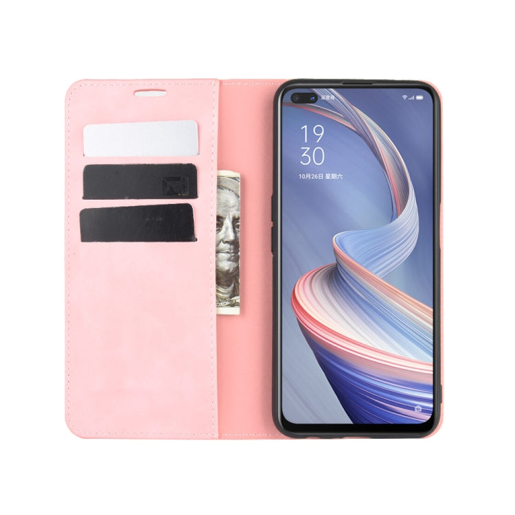 For Oppo A92s Retro-skin Business Magnetic Suction Leather Case with Holder & Card Slots & Wallet