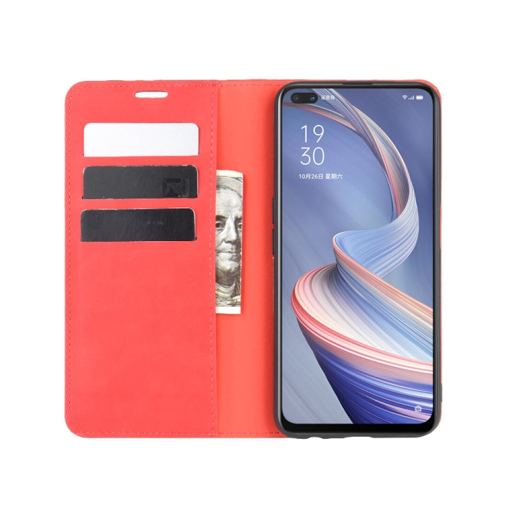 For Oppo A92s Retro-skin Business Magnetic Suction Leather Case with Holder & Card Slots & Wallet